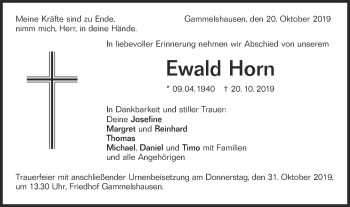 Traueranzeige von Ewald Horn von NWZ Neue Württembergische Zeitung