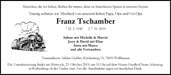 Traueranzeige von Franz Tschamber von Hohenloher Tagblatt