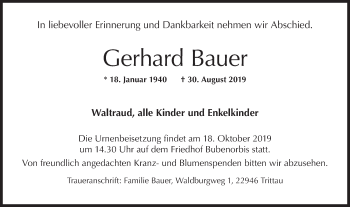 Traueranzeige von Gerhard Bauer von Haller Tagblatt