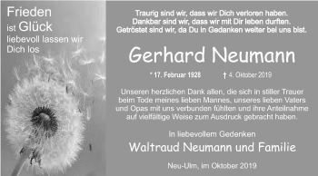 Traueranzeige von Gerhard Neumann von SÜDWEST PRESSE Ausgabe Ulm/Neu-Ulm