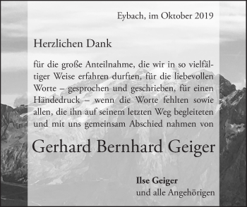 Traueranzeige von Gerhard Bernhard Geiger von Geislinger Zeitung