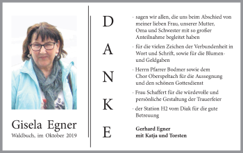 Traueranzeige von Gisela Egner von Haller Tagblatt