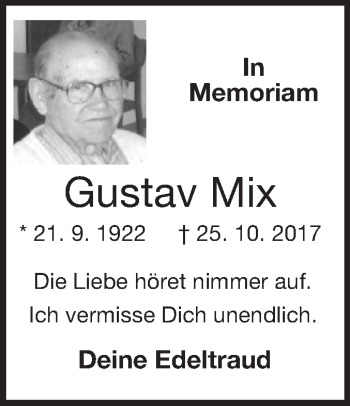 Traueranzeige von Gustav Mix von NWZ Neue Württembergische Zeitung