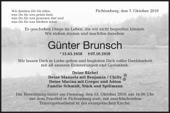 Traueranzeige von Günter Brunsch von Rundschau Gaildorf