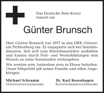 Traueranzeige von Günter Brunsch von Rundschau Gaildorf