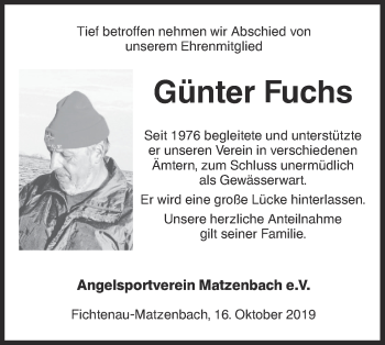 Traueranzeige von Günter Fuchs von Hohenloher Tagblatt