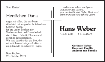 Traueranzeige von Hans Weber von Haller Tagblatt