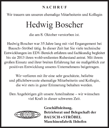 Traueranzeige von Hedwig Boscher von Haller Tagblatt