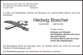 Traueranzeige von Hedwig Boscher von Haller Tagblatt