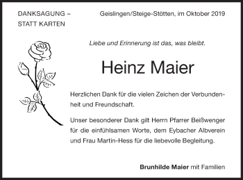 Traueranzeige von Heinz Maier von Geislinger Zeitung