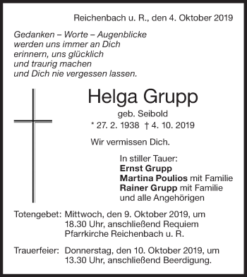 Traueranzeige von Helga Grupp von NWZ Neue Württembergische Zeitung