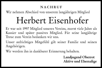 Traueranzeige von Herbert Eisenhofer von Haller Tagblatt