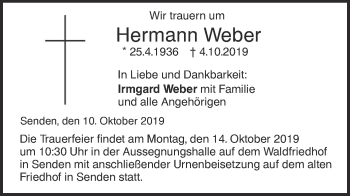 Traueranzeige von Hermann Weber von SÜDWEST PRESSE Ausgabe Ulm/Neu-Ulm