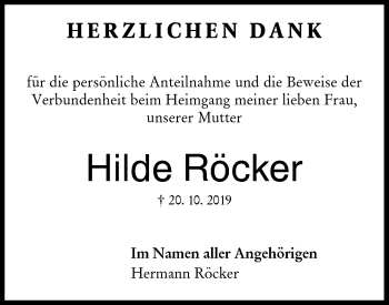 Traueranzeige von Hilde Röcker von Metzinger-Uracher Volksblatt