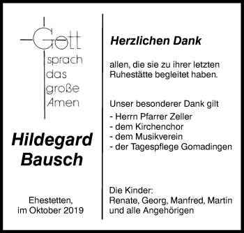 Traueranzeige von Hildegard Bausch von Alb-Bote/Metzinger-Uracher Volksblatt