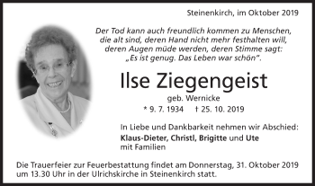 Traueranzeige von Ilse Ziegengeist von Geislinger Zeitung