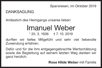 Traueranzeige von Imanuel Weber von NWZ Neue Württembergische Zeitung