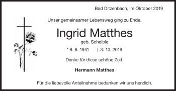 Traueranzeige von Ingrid Matthes von Geislinger Zeitung