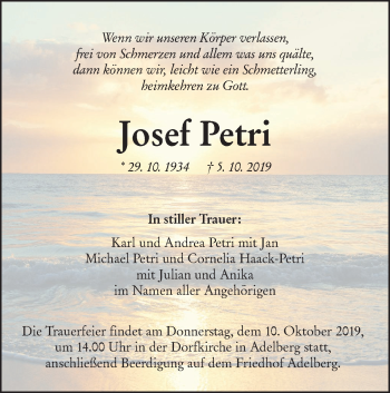 Traueranzeige von Josef Petri von NWZ Neue Württembergische Zeitung