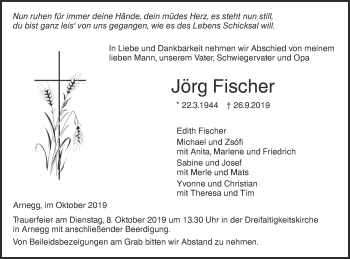 Traueranzeige von Jörg Fischer von SÜDWEST PRESSE Ausgabe Ulm/Neu-Ulm