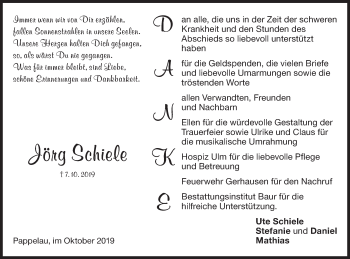 Traueranzeige von Jörg Schiele von SÜDWEST PRESSE