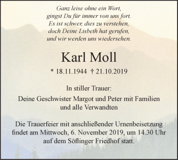 Traueranzeige von Karl Moll von SÜDWEST PRESSE Ausgabe Ulm/Neu-Ulm