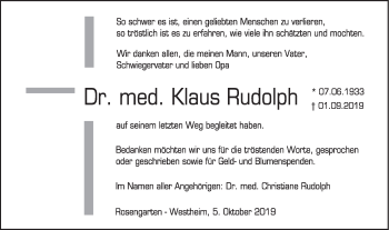 Traueranzeige von Klaus Rudolph von Haller Tagblatt