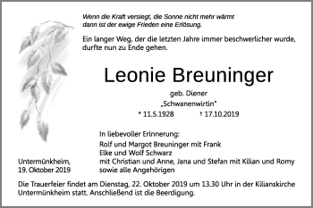 Traueranzeige von Leonie Breuninger von Haller Tagblatt