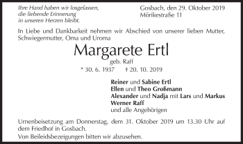 Traueranzeige von Margarete Erti von Geislinger Zeitung