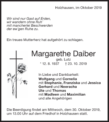 Traueranzeige von Margarethe Daiber von NWZ Neue Württembergische Zeitung