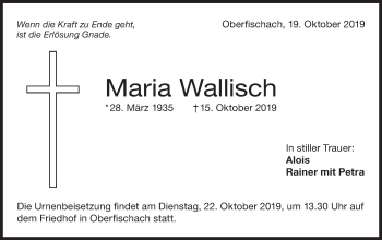 Traueranzeige von Maria Wallisch von Haller Tagblatt