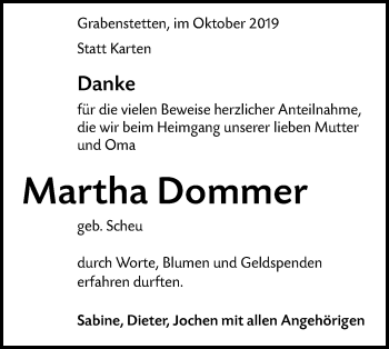 Traueranzeige von Martha Dommer von Alb-Bote/Metzinger-Uracher Volksblatt