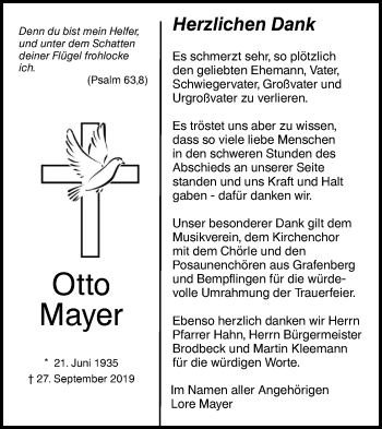 Traueranzeige von Otto Mayer von Metzinger-Uracher Volksblatt