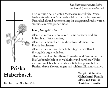 Traueranzeige von Priska Haberbosch von Ehinger Tagblatt