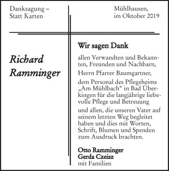 Traueranzeige von Richard Ramminger von Geislinger Zeitung