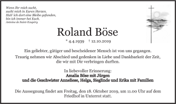 Traueranzeige von Roland Böse von Rundschau Gaildorf