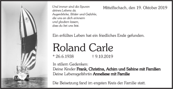 Traueranzeige von Roland Carle von Haller Tagblatt