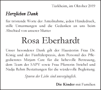 Traueranzeige von Rosa Eberhardt von Geislinger Zeitung