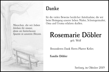 Traueranzeige von Rosemarie Döbler von Alb-Bote/Metzinger-Uracher Volksblatt