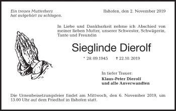 Traueranzeige von Sieglinde Dierolf von Haller Tagblatt