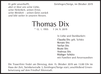 Traueranzeige von Thomas Dix von Geislinger Zeitung