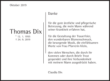 Traueranzeige von Thomas Dix von Geislinger Zeitung