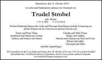 Traueranzeige von Trudel Strobel von NWZ Neue Württembergische Zeitung