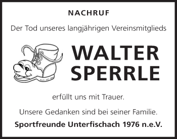 Traueranzeige von Walter Sperrle von Haller Tagblatt