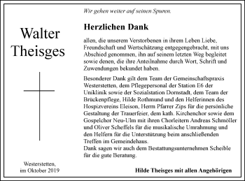 Traueranzeige von Walter Theisges von SÜDWEST PRESSE Ausgabe Ulm/Neu-Ulm