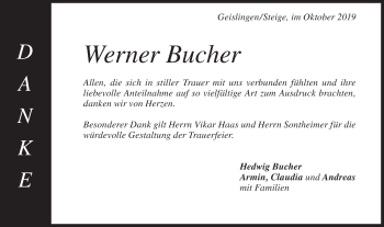 Traueranzeige von Werner Bucher von Geislinger Zeitung