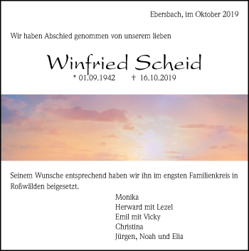 Traueranzeige von Winfried Scheid von NWZ Neue Württembergische Zeitung