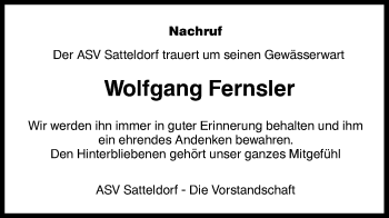 Traueranzeige von Wolfgang Fernsler von Hohenloher Tagblatt