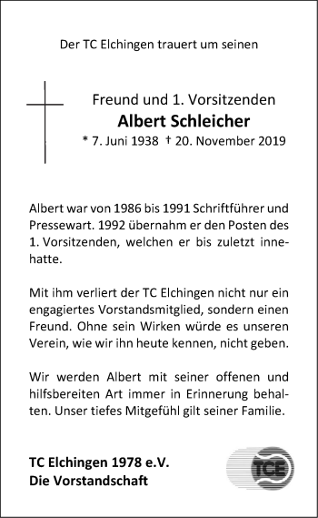 Traueranzeige von Albert Schleicher von SÜDWEST PRESSE Ausgabe Ulm/Neu-Ulm