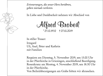 Traueranzeige von Alfred Brobeil von Ehinger Tagblatt